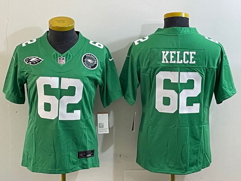 Women Philadelphia Eagles 62 Kelce Green three generations 2025 Nike Vapor Limited NFL Jersey style 5